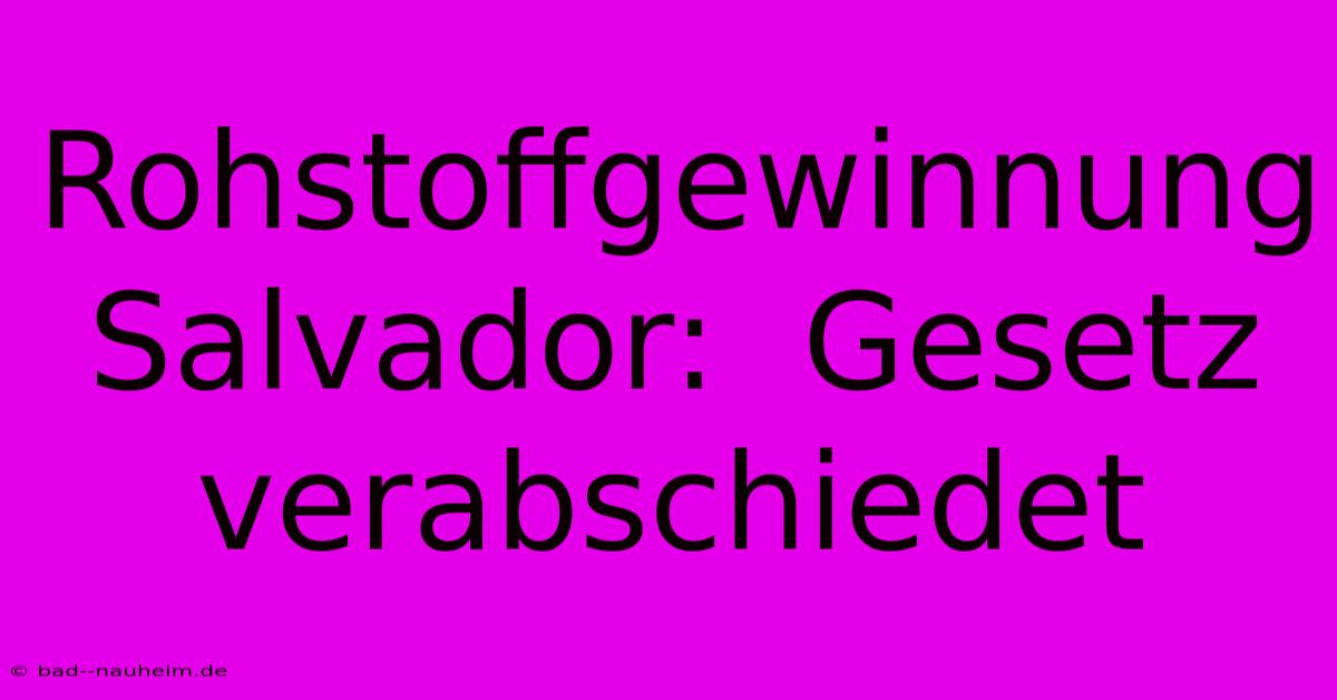 Rohstoffgewinnung Salvador:  Gesetz Verabschiedet