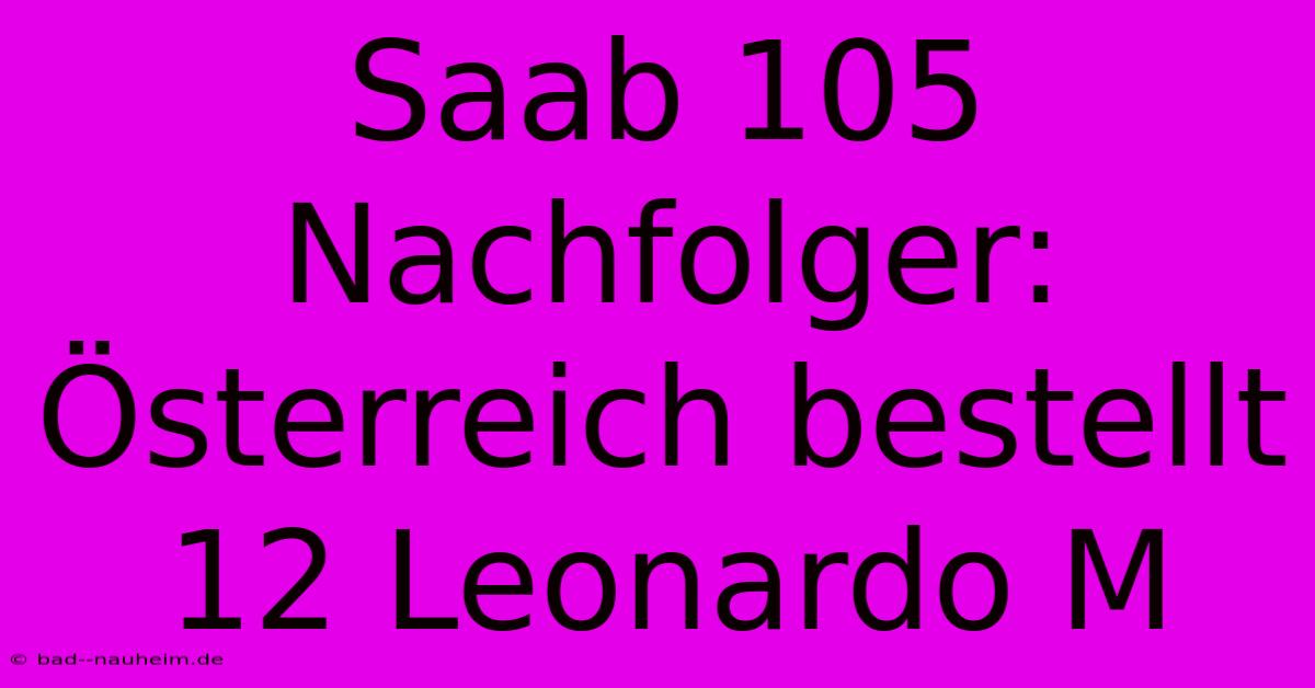 Saab 105 Nachfolger: Österreich Bestellt 12 Leonardo M