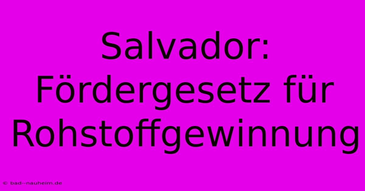 Salvador:  Fördergesetz Für Rohstoffgewinnung