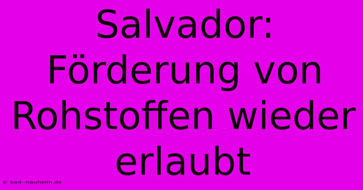 Salvador:  Förderung Von Rohstoffen Wieder Erlaubt