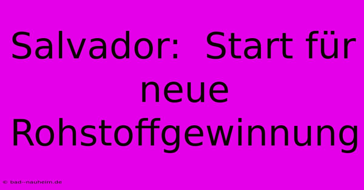 Salvador:  Start Für Neue Rohstoffgewinnung