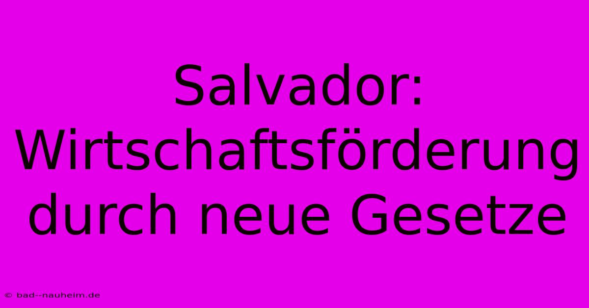 Salvador:  Wirtschaftsförderung Durch Neue Gesetze