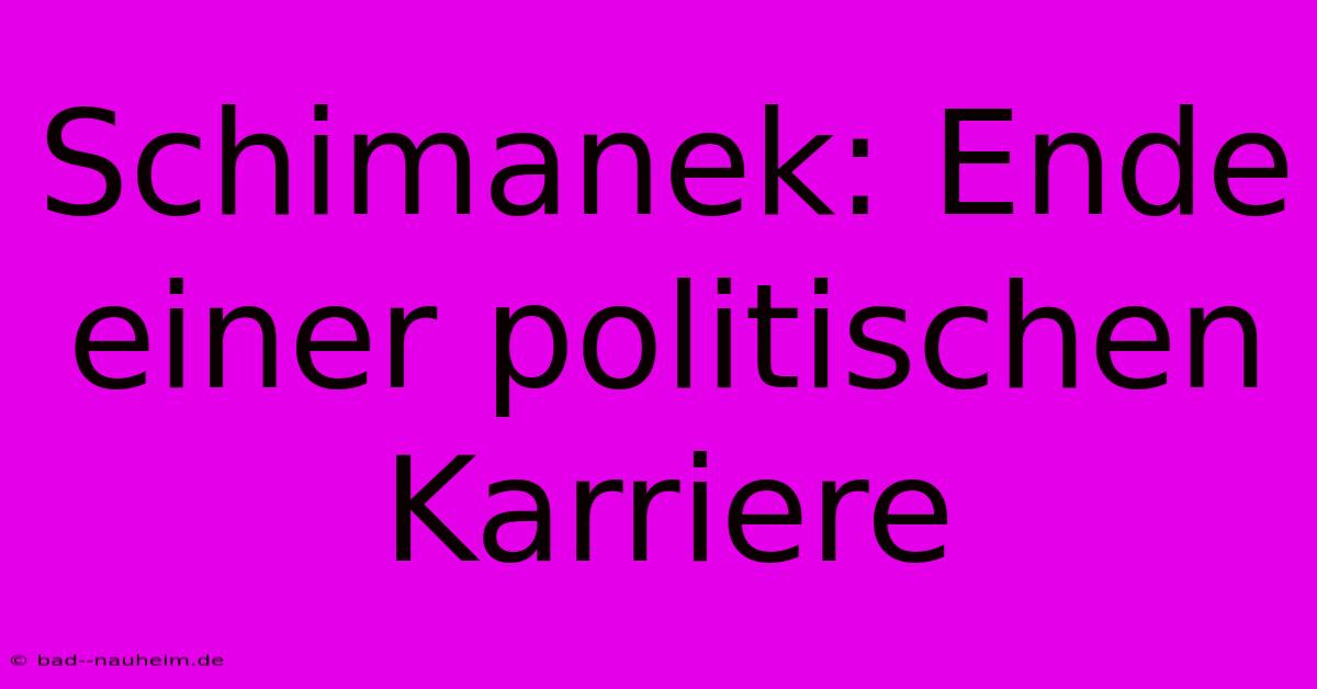 Schimanek: Ende Einer Politischen Karriere