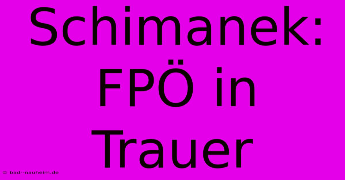 Schimanek: FPÖ In Trauer