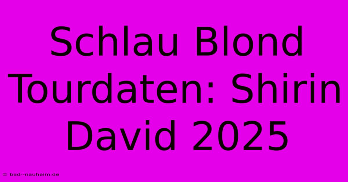 Schlau Blond Tourdaten: Shirin David 2025