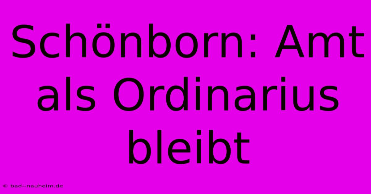 Schönborn: Amt Als Ordinarius Bleibt