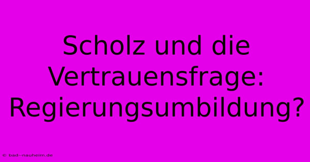 Scholz Und Die Vertrauensfrage: Regierungsumbildung?