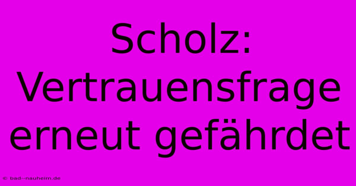 Scholz: Vertrauensfrage Erneut Gefährdet