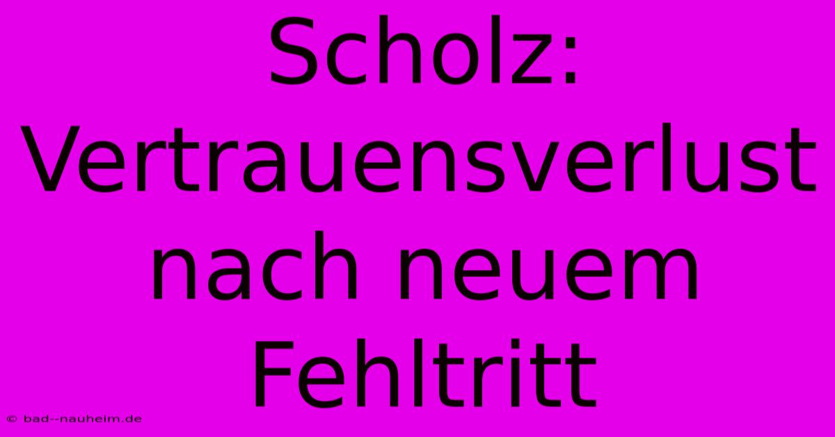 Scholz: Vertrauensverlust Nach Neuem Fehltritt