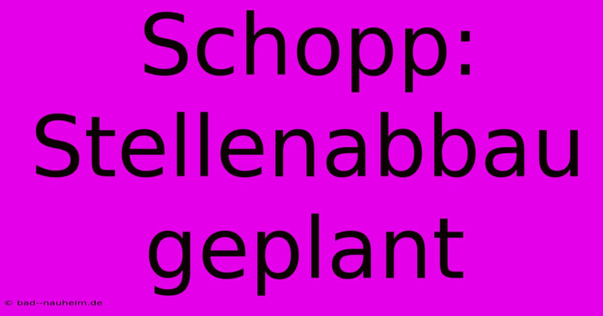 Schopp: Stellenabbau Geplant