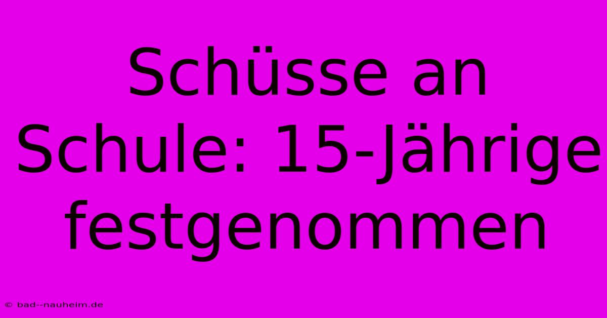 Schüsse An Schule: 15-Jährige Festgenommen