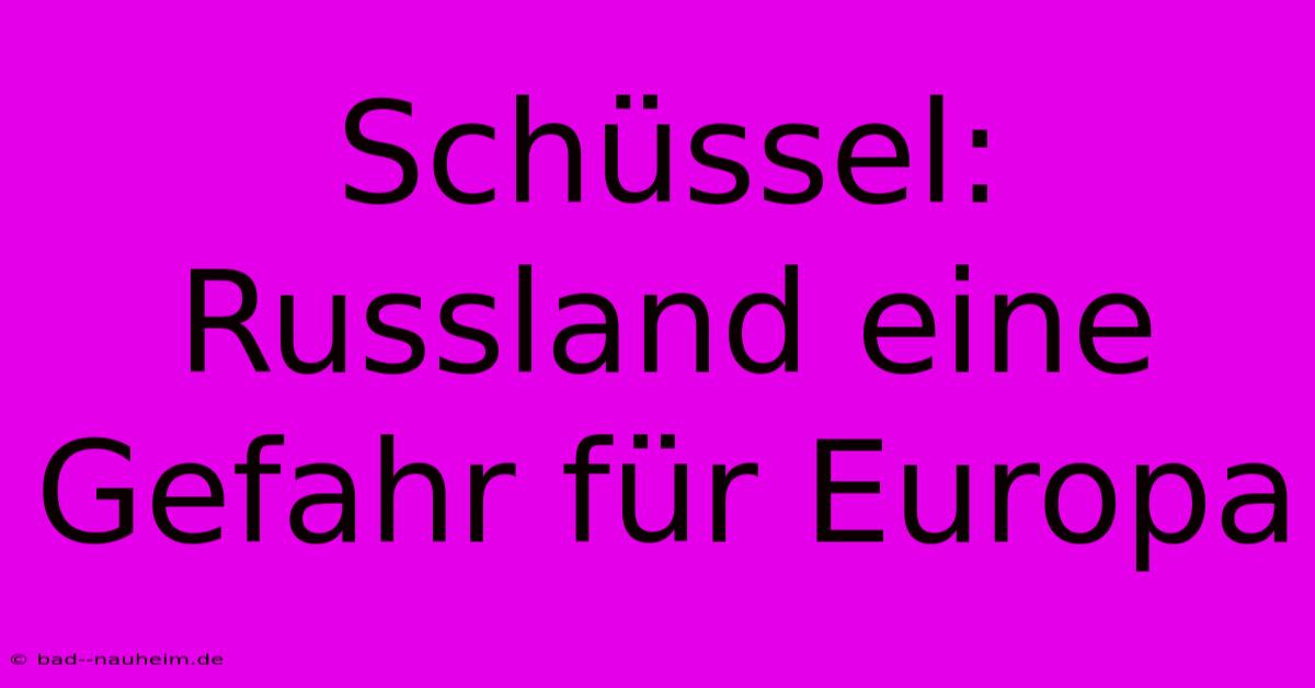 Schüssel: Russland Eine Gefahr Für Europa