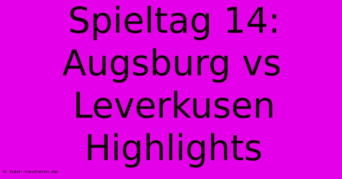 Spieltag 14: Augsburg Vs Leverkusen Highlights