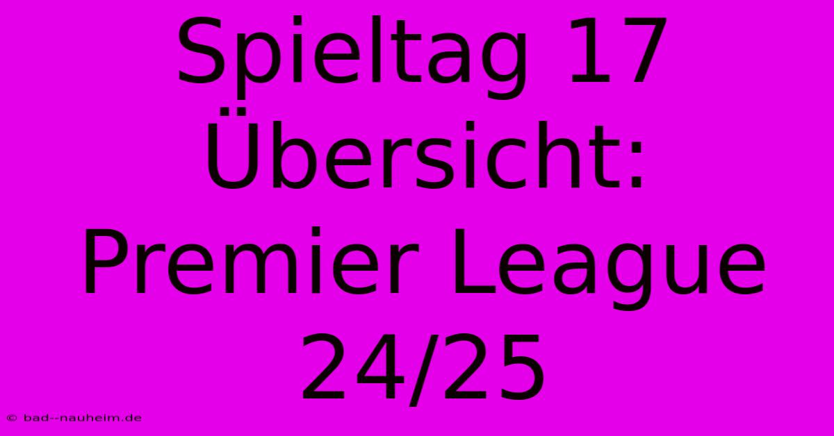 Spieltag 17 Übersicht: Premier League 24/25