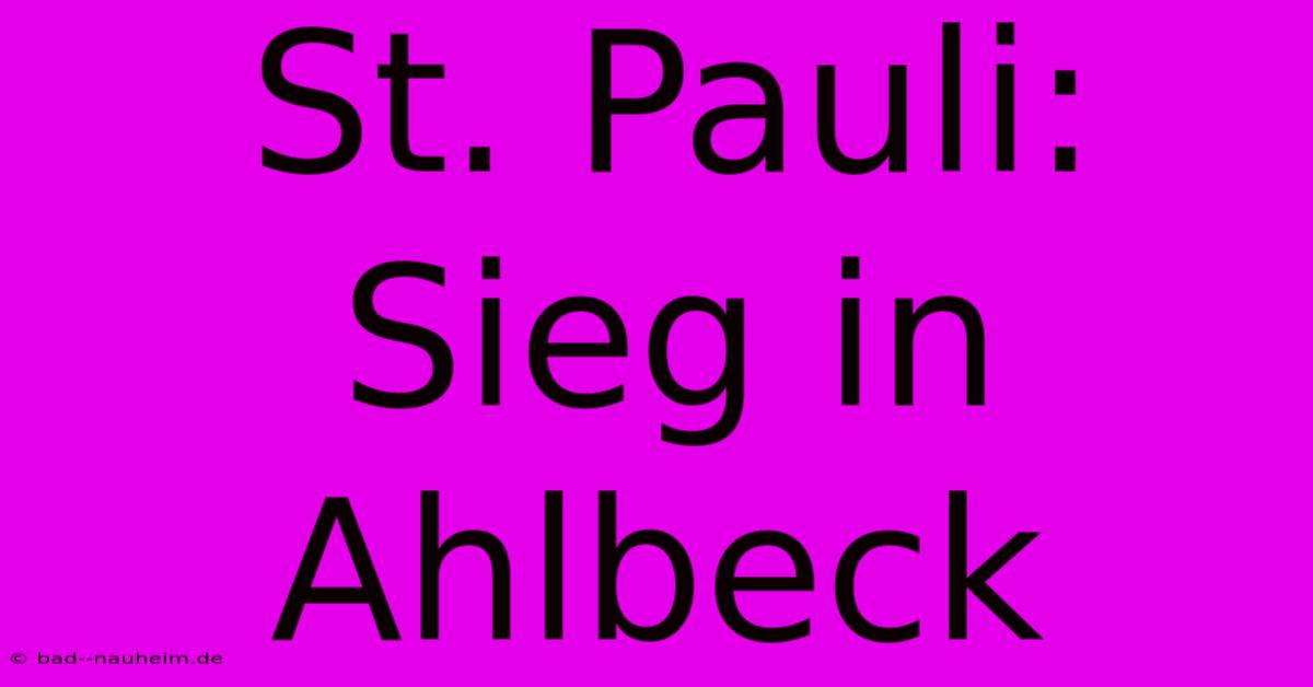 St. Pauli: Sieg In Ahlbeck