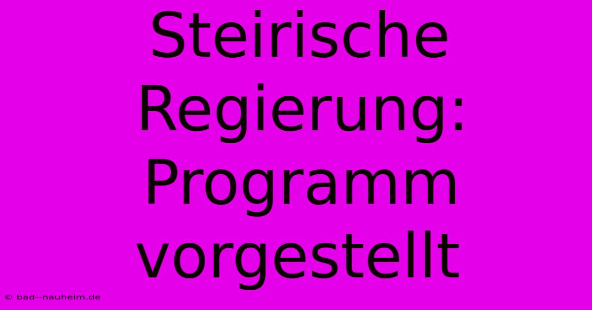 Steirische Regierung: Programm Vorgestellt