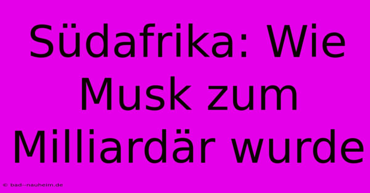 Südafrika: Wie Musk Zum Milliardär Wurde