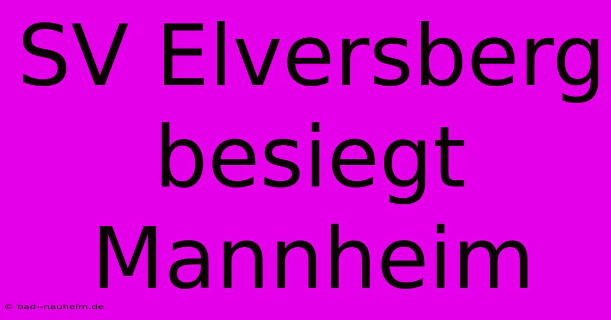 SV Elversberg Besiegt Mannheim