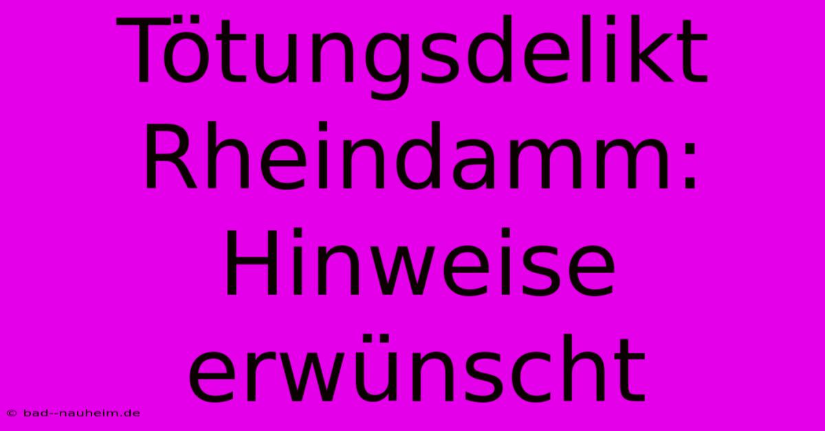 Tötungsdelikt Rheindamm: Hinweise Erwünscht