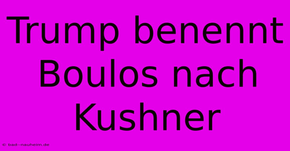 Trump Benennt Boulos Nach Kushner