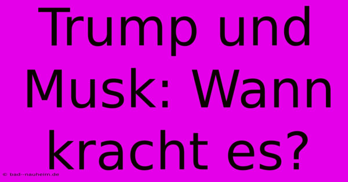 Trump Und Musk: Wann Kracht Es?