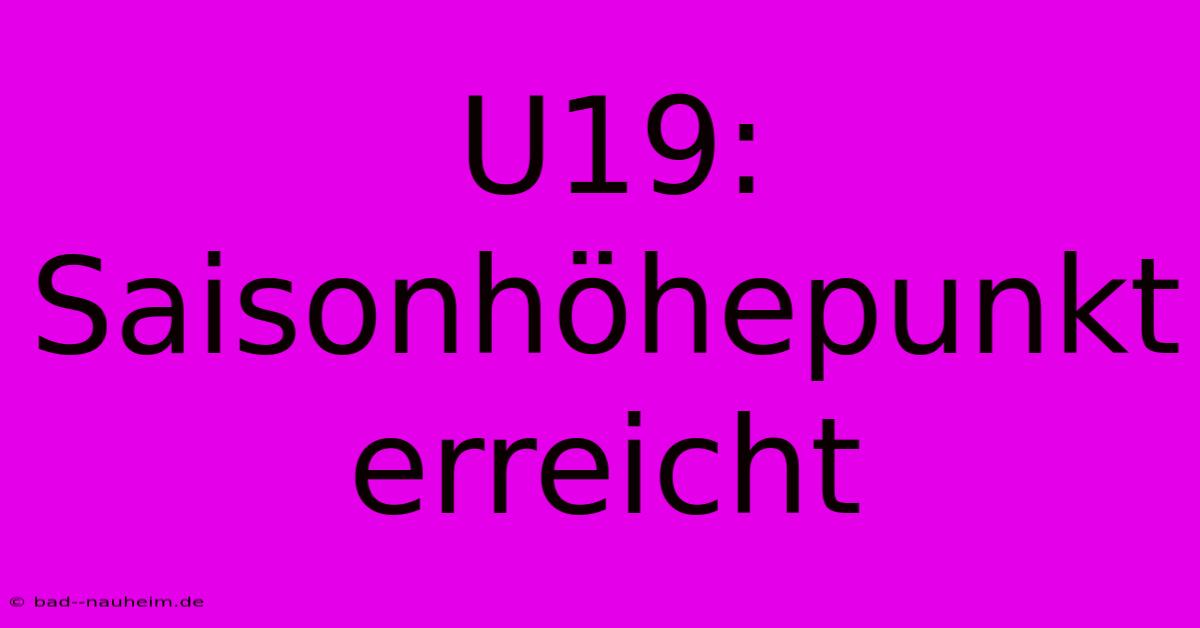 U19: Saisonhöhepunkt Erreicht