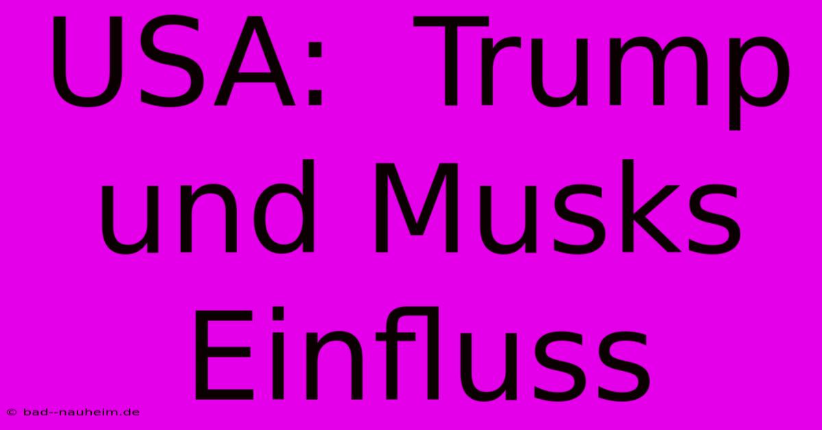 USA:  Trump Und Musks Einfluss