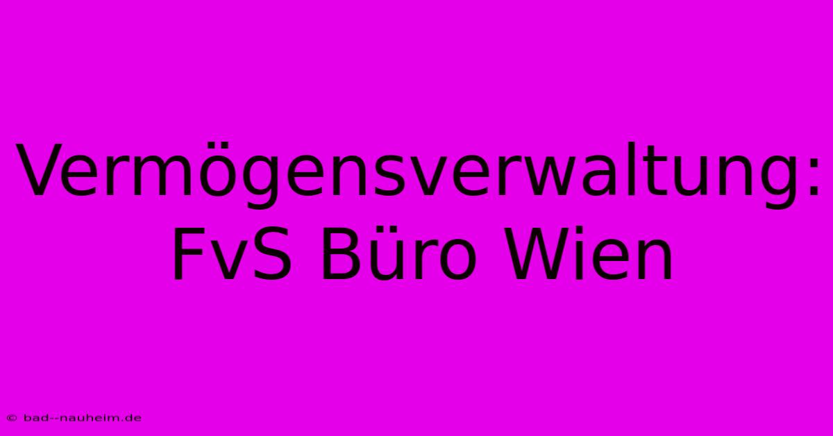 Vermögensverwaltung: FvS Büro Wien