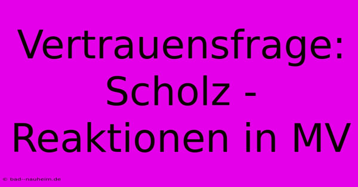 Vertrauensfrage: Scholz - Reaktionen In MV