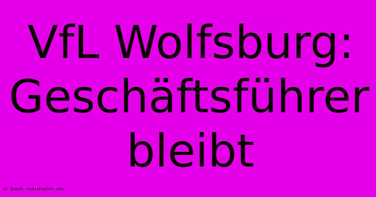 VfL Wolfsburg: Geschäftsführer Bleibt