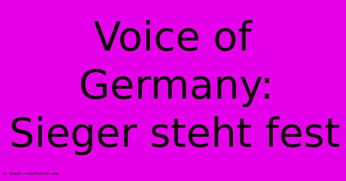 Voice Of Germany:  Sieger Steht Fest