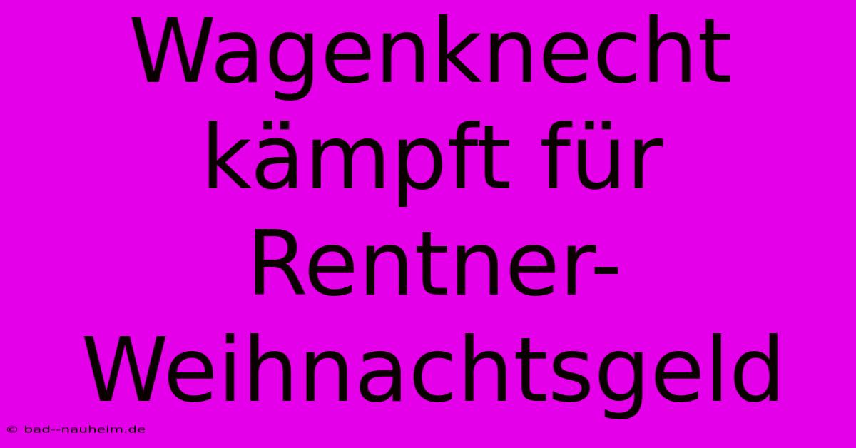 Wagenknecht Kämpft Für Rentner-Weihnachtsgeld