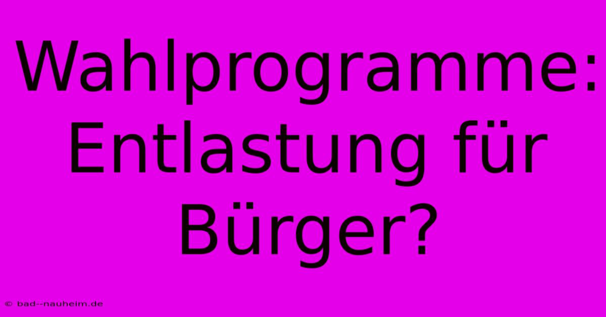 Wahlprogramme:  Entlastung Für Bürger?