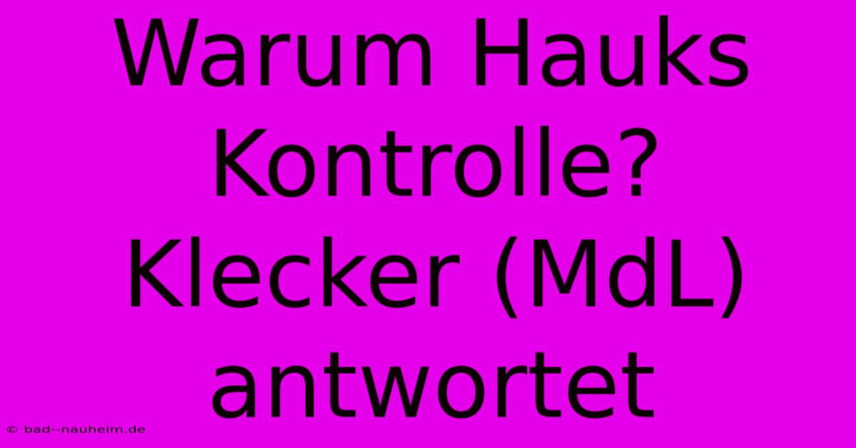 Warum Hauks Kontrolle? Klecker (MdL) Antwortet