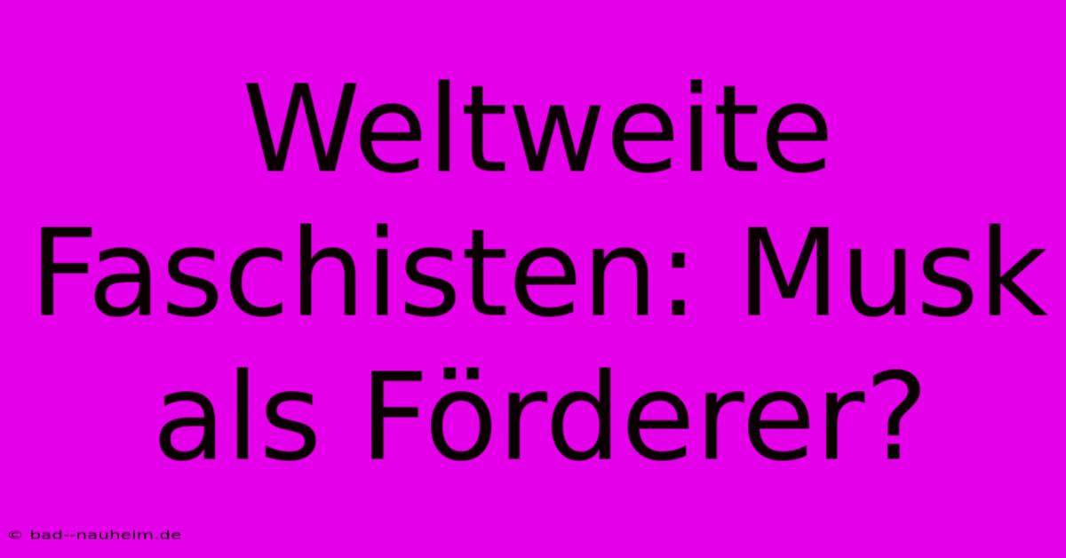 Weltweite Faschisten: Musk Als Förderer?