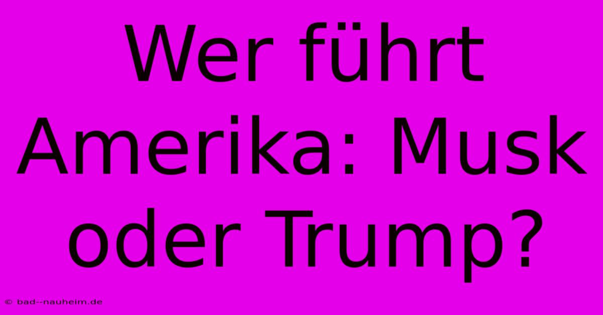 Wer Führt Amerika: Musk Oder Trump?