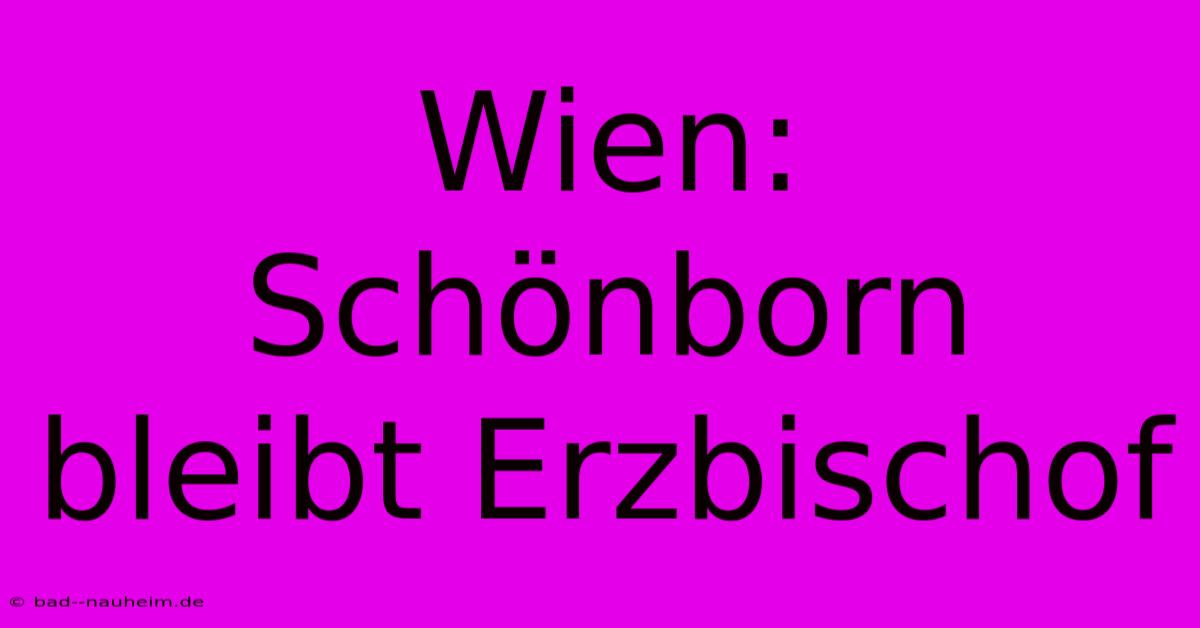 Wien: Schönborn Bleibt Erzbischof