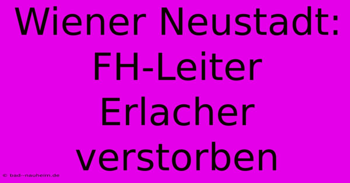 Wiener Neustadt: FH-Leiter Erlacher Verstorben