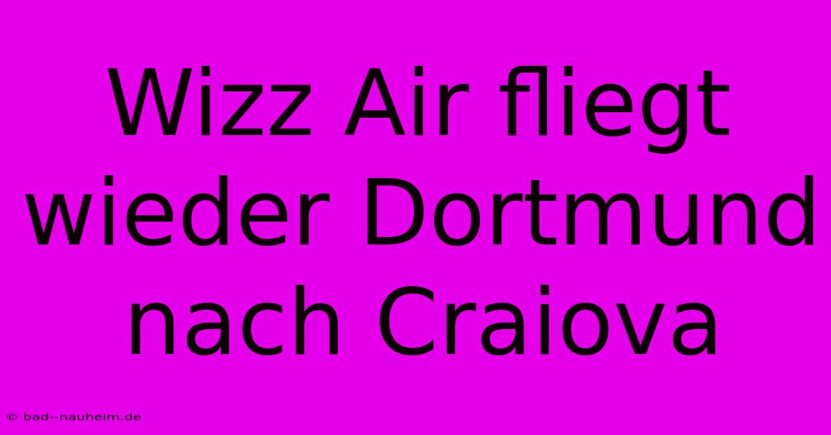 Wizz Air Fliegt Wieder Dortmund Nach Craiova