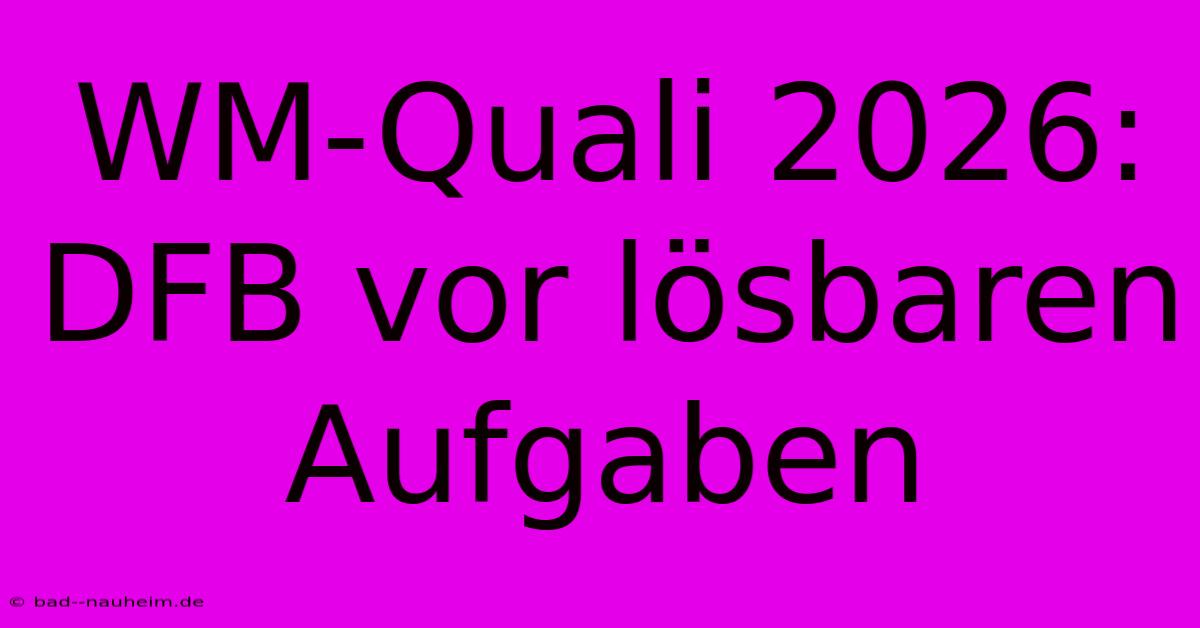 WM-Quali 2026: DFB Vor Lösbaren Aufgaben