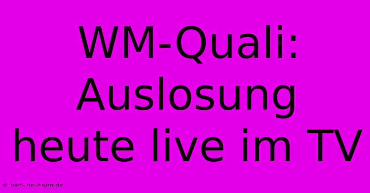 WM-Quali: Auslosung Heute Live Im TV